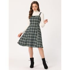 Made of soft and lightweight fabric, this simple vintage dress features plaid patterns with many trendy details. This cute plaid dress is preppy school style and casual, and easy to be paired with different tops or sweaters, for women, ladies, or students. Pair it with tops and blouses in spring, summer, and fall or with sweaters in winter to keep warm. Suitable for casual daily, school day, cafe or tea time, office working, interview, shopping, weekend, dating, party, street style, graduation c Preppy Outfits Office, Casual Plaid Dress For School, Casual Fall School Dresses, Preppy Plaid Dress For Fall, Preppy Plaid Sleeveless Dress, Sleeveless Plaid School Dress, Plaid Sleeveless School Dress, Casual Fall Pinafore Dress, Casual Sleeveless Plaid Dress