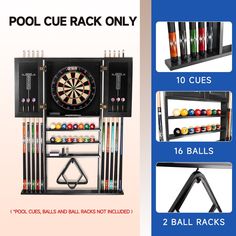 an advertisement for pool cue rack only with instructions to make it look like a dart