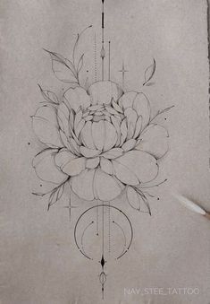 a drawing of a flower with arrows on the side and an arrow in the middle