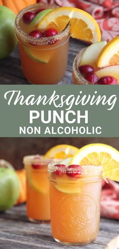 thanksgiving punch with oranges, apples and cranberries