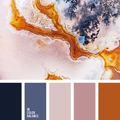 a color palette with different shades of brown, blue and orange on the bottom half