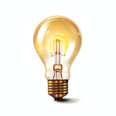 an illuminated light bulb on white background with clipping path to the top and bottom