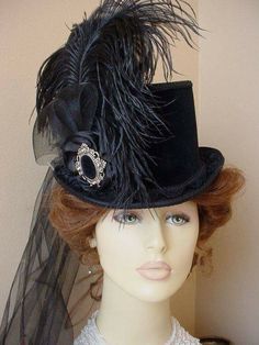 Top Hats For Women, Victorian Top, Black Steampunk, Steampunk Hairstyles, Goth Shop, Steampunk Top, Steampunk Top Hat, Victorian Hairstyles