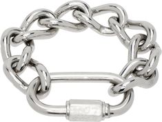 Curb chain bracelet in silver-tone steel. Logo-engraved carabiner fastening. Supplier color: Silver Engraved Carabiner, Chain Industrial, Chunky Bangles, Chunky Silver Jewellery, Buy Apartment, Jewellery Chain, Steel Logo, Chelsea Boots Mens, Curb Chain Bracelet