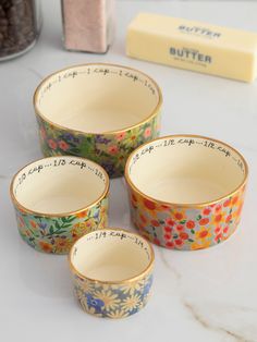 Ceramic Nesting Measuring Cups - Multi Floral-view 1 Paint It Pottery, Fun Boho Living Room, Colorful Dishes Sets, Fun Plates And Bowls, Colorful Kitchen Dishes, Funky Kitchen Accessories, Floral Spoon Rest, Interesting Pottery Shapes, Rustic Home Accessories