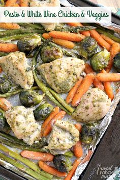 chicken and veggies in a sheet pan with the title overlay above it