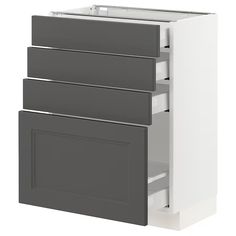 a white and gray cabinet with three drawers