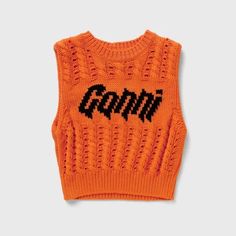 Ganni orange knit vest Orange Knit, Knit Vest, Vintage Sweatshirt, Bright Orange, Knitting Designs, Women Wear, Orange, Knitting, ? Logo