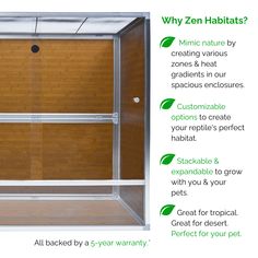 an open shower door with the words why zen habitats?