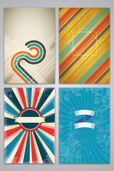 four colorful posters with different shapes and sizes, all showing the same color scheme on them