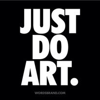 the words just do art written in white on a black background, with an image of a