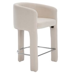 an upholstered white stool with chrome barstools