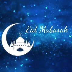 an eid mubarak background with the moon and mosque