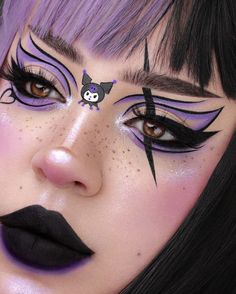 Gengar Inspired Makeup, Makeup Ideas Full Face Glam, Magic Makeup Looks, Villian Makeup Ideas, Alt Pride Makeup, Gengar Makeup, Deadpool Inspired Makeup, Kuromi Inspired Makeup, Purple Alt Makeup