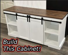 a kitchen island made out of cabinets with the words build this cabinet on it's side