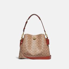 Willow Shoulder Bag In Signature Canvas | COACH® Coach Willow, Trapezoid Shape, Taupe Leather, Polished Pebble, Signature Canvas, Monogrammed Items, Coach Leather, Womens Purses, Leather Care