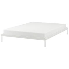 a white bed frame with no sheets on it and the mattress is not in position