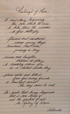 a handwritten poem on lined paper with cursive writing