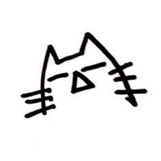 a black and white drawing of a cat's face with the letter f on it