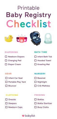 the printable baby registry checklist is shown