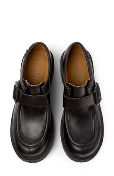 Bring a bit of rugged style to any look with this surprisingly lightweight monk-strap shoe grounded by a chunky heel and lug sole. Adjustable monk strap Leather upper/recycled-polyester lining/synthetic sole Imported September Fashion, Black Platform Shoes, Monk Strap Shoes, Chunky Shoes, Rugged Style, Shoe Obsession, Monk Strap, Surreal Art, Lug Sole