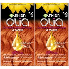 PRICES MAY VARY. Oil powered with no ammonia permanent hair color Olia shade 7.45 Dark Fire Ruby is an intense copper shade with mahogany reflects that provides 100% gray coverage to achieve vivid, radiant long lasting color for all hair textures Best for anyone with natural hair between medium blonde and medium brown Ammonia free permanent hair color made with a 60% oil blend with natural flower oils to help reverse roughness and dullness to deliver brilliant color and visibly healthier hair th Copper Hair Dye, Garnier Hair Color, Ammonia Free Hair Color, Garnier Olia, Multicolor Hair, Color Conditioner, Dyed Red Hair, Hair Color Cream, Leaping Bunny