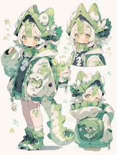 an anime character with green hair and boots