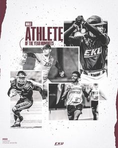 the athlete of the year poster is shown in black and white, with photos of athletes