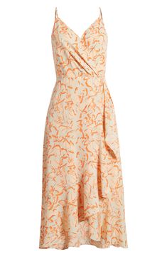 This sleeveless midi, fashioned with a wrapped bodice and a ruffled high/low skirt, is sure to be a warm-weather favorite. 33" to 41 1/2" center front length (size Medium) Hidden back-zip closure Surplice V-neck Adjustable straps Lined 99% polyester, 1% spandex Machine wash, line dry Imported High Low Skirt, Wrap Midi Dress, Green Midi Dress, Floral Midi Dress, Nordstrom Dresses, Warm Weather, High Low, Bodice, Adjustable Straps