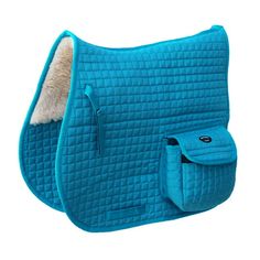 a blue saddle pad with a pocket for the horse's blanket and sherpet