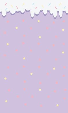 a purple background with white clouds and stars on the left side, pink dots in the middle