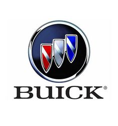 the buick logo is shown on a white background with blue, red and black stripes