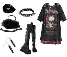 Teenage Goth Outfits, Grunge Punk Outfits 90s, Outfit Ideas Metalhead, Grunge Punk Aesthetic Outfits, Soft Grunge Outfits Women, Concert Outfit Goth, Goth Ideas Outfit, Aesthetic Punk Outfits, Goth Outfit Women