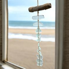 Sea Glass and Driftwood Tassel - 16-in - Mellow Monkey Beach Glass Wind Chimes, Seaglass Mobile, Seashell Mobile, Sea Glass Decor, Coastal Holiday, Glass Wind Chimes, Beach Glass Art, Beach Fits, Summer Boho