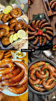 there are many different types of sausages on the table