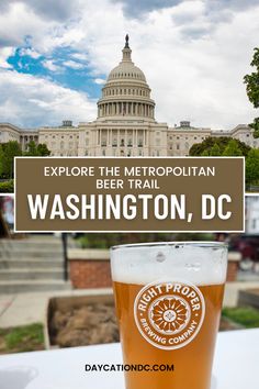 a glass of beer with the capitol building in the background