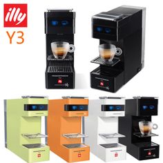 three different types of espresso machines and one with the number 3 on it