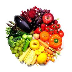 an arrangement of fruits and vegetables arranged in a circle