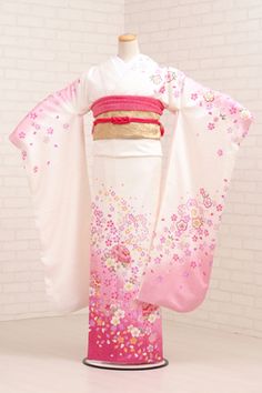 k-bridal: ★ ★ [costumer] long-sleeved kimono rental 320 White x in pale pink cherry Mari [wedding] [graduation ceremony] [full set] [rental] [furisode] | Rakuten Global Market Long Sleeve Kimono