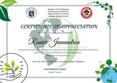 the certificate is being used to write an application for environmental protection and conservation in this country