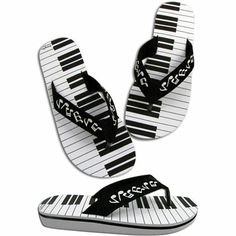 two pairs of flip flops with piano keys on them