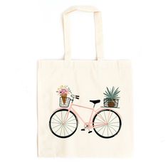 Looking for a cute tote bag to carry all your essentials this summer? This cute Bicycle With Flowers bag will be perfect to add to your collection. Perfect for a day at the beach or every day life! Summer Bags, Recyclable For Everyday Use, Eco-friendly Pink Canvas Bag For Everyday Use, Pink Summer Canvas Bag, Cute Rectangular Beach Bag For Everyday Use, Eco-friendly Pink Canvas Bag For Travel, Eco-friendly Ink Canvas Bag For Everyday Summer Use, Cute Reusable Travel Bags, Bicycle With Flowers, Painted Canvas Bags