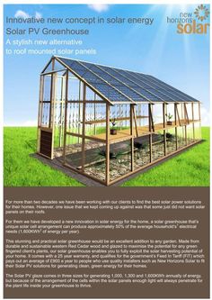 an advertisement for a solar powered greenhouse