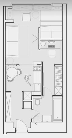 the floor plan for a studio apartment with one bedroom and an attached living room area