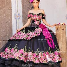 Brand New, We Have Many Different Sizes And Styles, Delivery Time 2-3 Months, Rush Delivery $250 Made In Mexico! Dazzle The Room In This Off The Shoulder Floral Charro Quinceaera Dress By Ragazza Fashion During Your Party! Made Out Of Velvet, This Beautiful Quince Charro Dress Features A Lovely Off The Shoulder Bodice Embellished With Beautiful Floral Embroidery, Long A-Line Layered Skirt, Eye-Catching Train, And A Lace-Up Corset Back. Vestido Charro, Mexican Quinceanera Dresses, Quinceanera Collection, Charro Quinceanera Dresses, Black Quinceanera Dresses, Beautiful Ball Gowns, Quinceñera Dresses, Red Quinceanera Dresses, Black Ball Gown