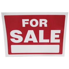 a red and white for sale sign on a white background with the words for sale below it