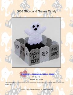 an origami ghost and graves candy box with the words happy halloween written on it