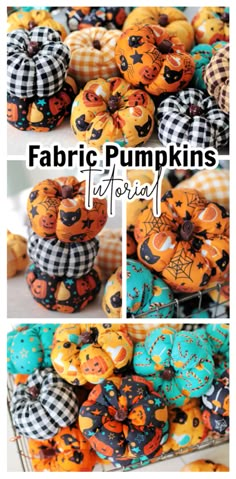 fabric pumpkins are stacked on top of each other