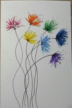 a watercolor painting of flowers on white paper