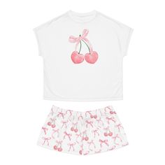 We are loving our latest pink bow coquette pajama set! These cute balletcore pajamas are so great as gifts or everyday! They would even be great for bridesmaids or a bachelorette party! D E T A I L S * Material: 95% polyester, 5% spandex * Relaxed fit S I Z I N G * Sizing runs true to size * Please see size guide in last listing photo for all measurements and information S H I P P I N G * T I M E S * Our items are individually made with love for each of our buyers. Processing time is 2-5 busines Pajama Set Coquette, Pj Sets Women, Vintage Pajamas Women, Coquette Pyjamas, 2000s Pajamas, Coquette Pajamas, Cute Pj Sets, Cute Pyjamas, White Sleepwear